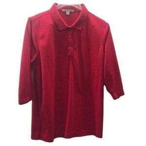 Port Authority Women's Red 3/4 Sleeve Knit Polo Shirt Classic
